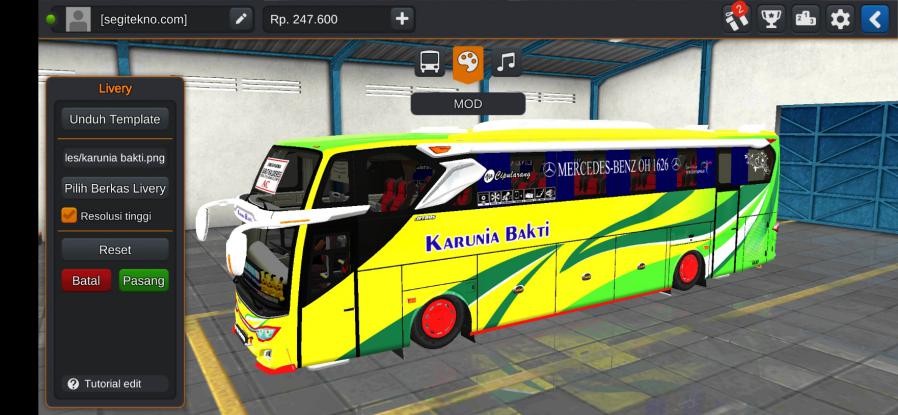 Download Livery & Mod Bussid Karunia Bakti JB3+ SHD Voyager