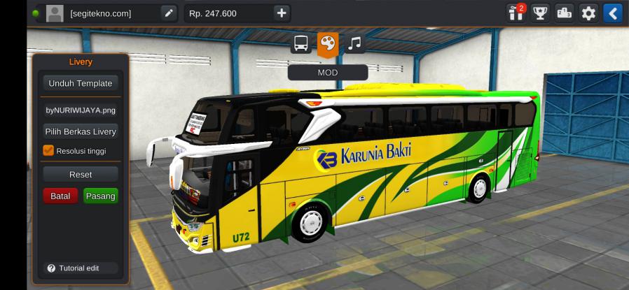 Download Livery & Mod Bussid Karunia Bakti JB3+ SHD Hino
