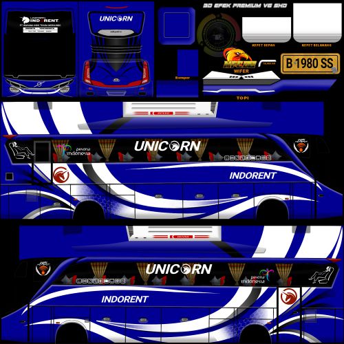 Mod dan Livery Bussid Unicorn Indorent SHD